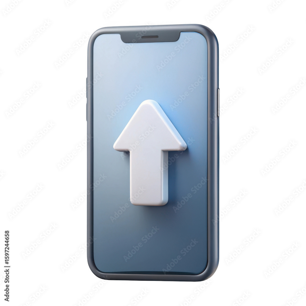 Aufkleber 3d realistic smartphone with upload arrow icon isolated on transparent background