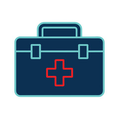 Fototapeta premium A medical first aid kit box with a cross symbol for emergency health care a first aid box medicine box silhouette vector icon illustration on white background minimalist flat black blue red cross sign