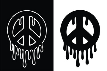 Dripping peace symbol in black and white vector illustration representing anti-war message and protest art