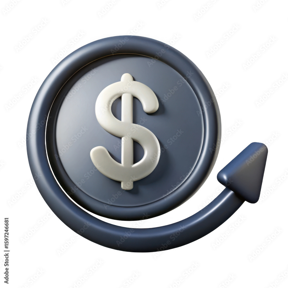 Aufkleber 3d render of rotating dollar coin icon isolated on transparent background