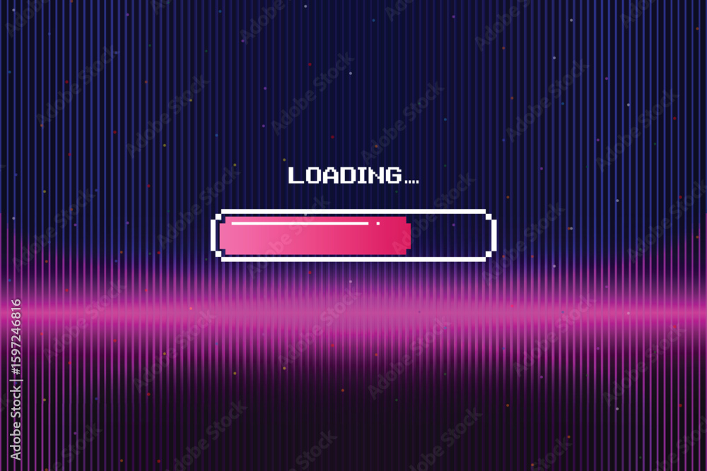 Poster loading. pixel art. 8 bit. retro game. for game assets in vector illustrations. retro futurism sci-f