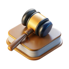 3d realistic gavel and law book icon isolated on transparent background