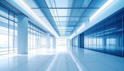 Fototapeta premium Modern architectural interior with bright light and glass with minimalist design.