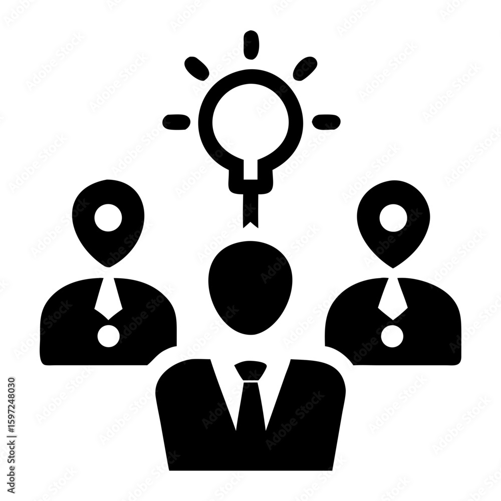 Poster problem solving icon vector silhouette of teamwork and brainstorming session with a lightbulb idea a