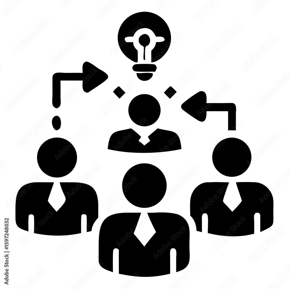 Poster problem solving icon silhouette vector illustration of a group of people with an idea bulb and arrow