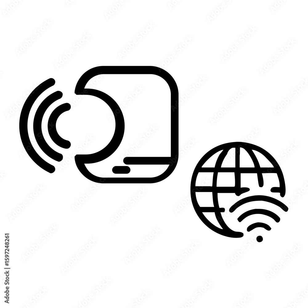 Poster outline simple mobile payment globe connection internet icon set