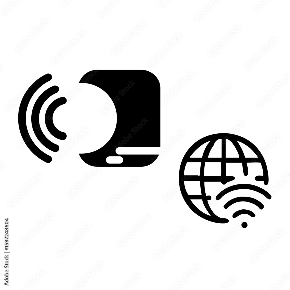 Poster outline simple mobile payment globe connection internet icon set