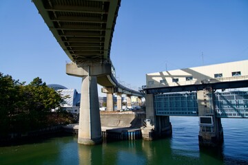 Scenery of Akebono Water Gate and Overpass