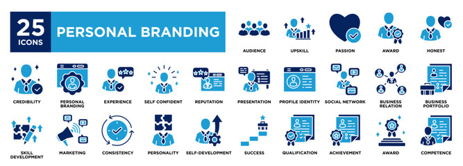 personal branding icon collection set. containing design reputation,success, qualification, achievement, marketing