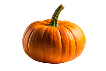A vibrant orange pumpkin with a green stem, isolated on a plain transparent background, ready for autumn festivities