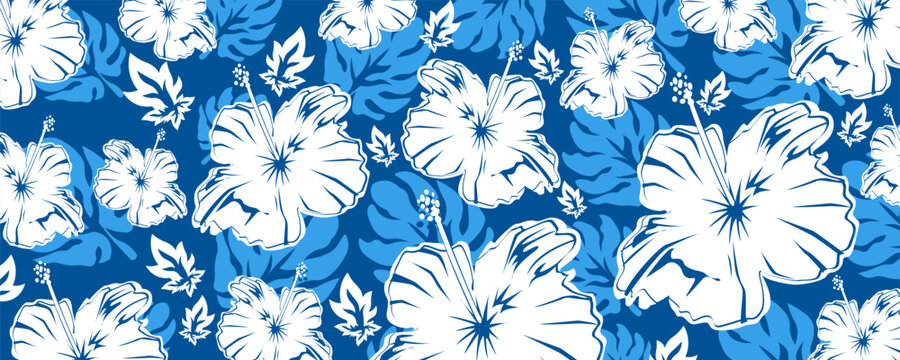 aloha hibiscus tropical flower hawaiian seamless pattern for summer fashion, textile,fabric,Shirt,wallpaper,clothing and print design abstrack background nature floral.eps 10