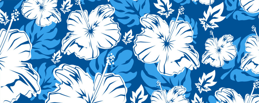 Fototapeta aloha hibiscus tropical flower hawaiian seamless pattern for summer fashion, textile,fabric,Shirt,wallpaper,clothing and print design abstrack background nature floral