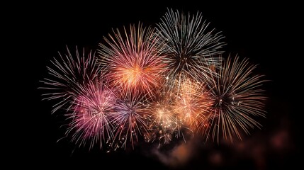 Spectacular grand fireworks lighting up the dark sky colorful bright explosions festive joyful celebration