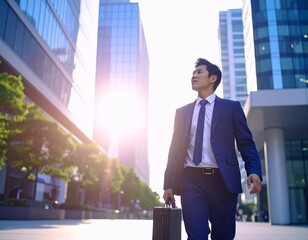 オフィス街を歩くビジネスマン　AI生成画像