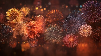 Grand colorful fireworks bursting in the night sky bright glowing lights festive celebration joyful mood