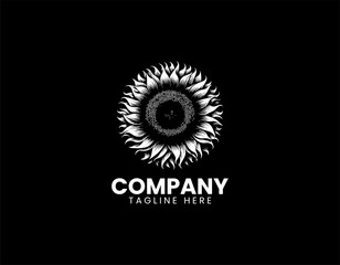 Fototapeta premium Detailed Sunflower Blossom Outline Floral Nature Beauty Vector Logo Design