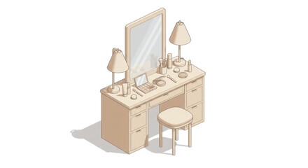 Fototapeta premium Beige vanity table isometric illustration