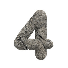 fractured rock number 4 - 3d porous stone digit isolated on white background. This alphabet is perfect for creative illustrations related but not limited to Nature, Environment, Erosion...