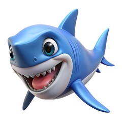 Cute cartoon blue shark with big eyes and a wide open mouth