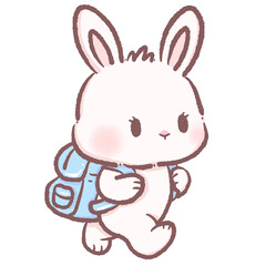 Cute cartoon bunny wearing a blue backpack going to school adorable white rabbit character learning education theme perfect for kids school illustrations