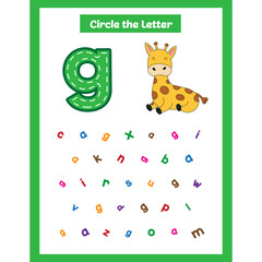 Circle the letter worksheet activity for kids G for Giraffe small letter g
