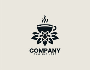 Floral Tea Cup Steaming Beverage Herbal Drink Vector Logo Design