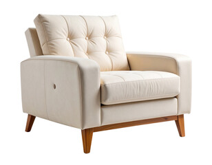 Fototapeta premium Classic Luxury Tufted Recliner Chair in Soft Beige Fabric, Front-Facing View, Isolated