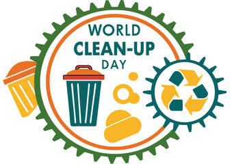 World clean up day logo with recycling and trash icons
