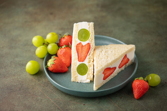 Japanese Strawberry Fruit Sandwich or Strawberry Sando Sandwich. Viral Trendy Food