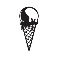 A sweet vector illustration of a creamy ice cream cone dessert, a tasty and refreshing summer snack a ice cream black silhouette vector icon illustration on white background minimalist flat black