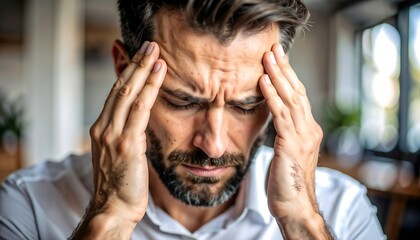 Man with Headache, Stress, Pain - Mental Health Awareness