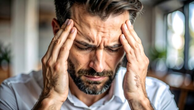 Man with Headache, Stress, Pain - Mental Health Awareness