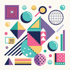 Memphis design elements mega set. Vector abstract geometric line graphic shapes, modern hipster circle triangle template colorful illustration