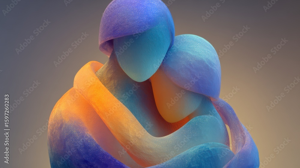 Poster abstract figures embracing in soft gradient hues background image