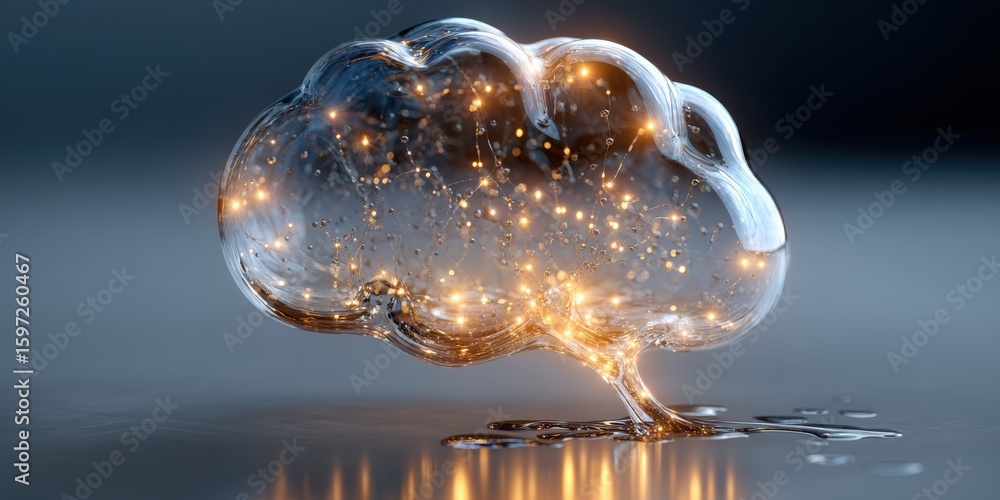Poster glowing lights inside clear brain shaped object background image
