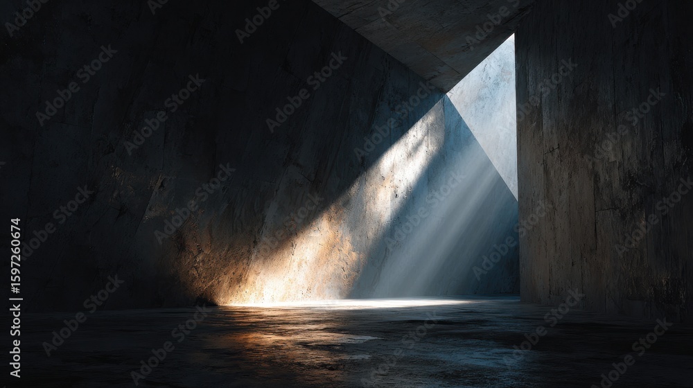 Poster light beams through opening in concrete space background image
