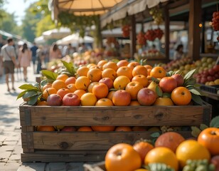 Vibrant Fresh Fruits at an Outdoor Market Stall