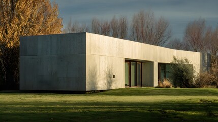 Modern House Minimalist Small British Style Sunny Weather Vibrant Landscapes Crisp Details Radiant Lighting Elegant Design Sophisticated Ambiance Concrete Metro Charm (AI-Generated)