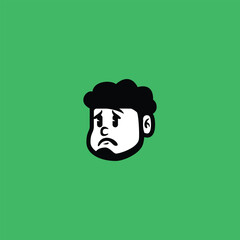 Cartoon face of a curly-haired man with a beard sticking out his tongue in sarcasm. Vector EPS character with bold lines and playful expression, perfect for stickers or branding