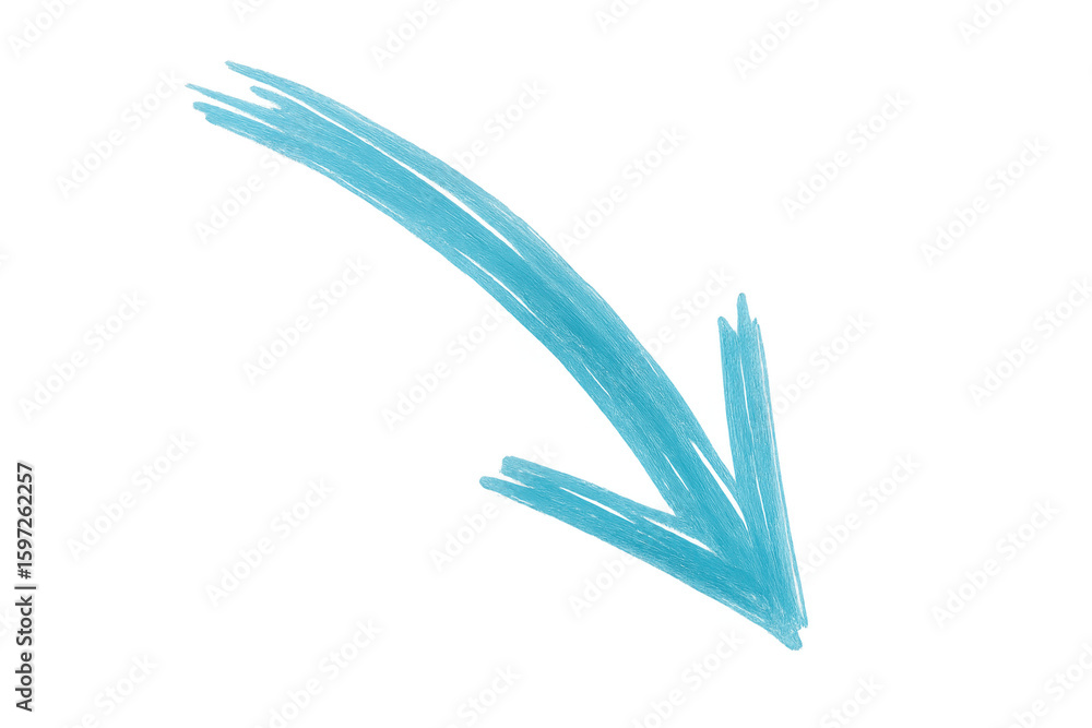 Poster blue textured downward arrow indicating directional guidance, positioned on transparent backdrop hig