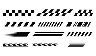 Collection of racing stripes and checkered patterns isolated on white background