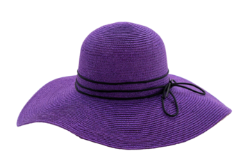 Purple straw sun hat with wide brim