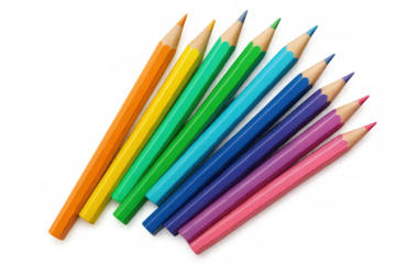 Multicolored pencils positioned diagonally, highlighting artistic potential against translucent surface with graphic design elements