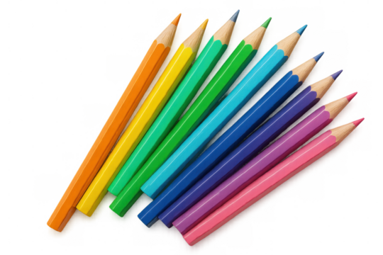 Multicolored pencils positioned diagonally, highlighting artistic potential against translucent surface with graphic design elements