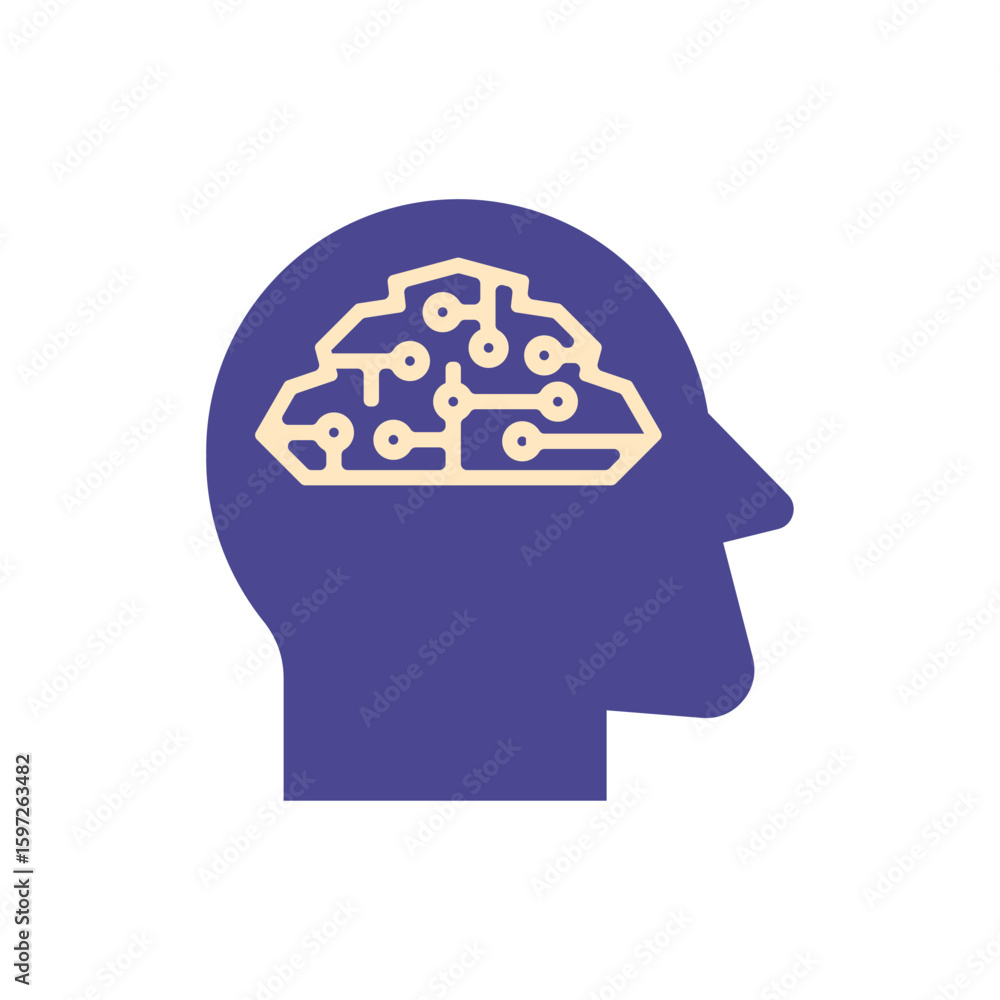 Poster human head with a digital circuit brain, representing artificial intelligence, machine learning, and
