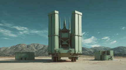 Missile defense system on launch ramp, designed to counter aerial threats with medium-range rockets. 