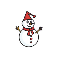 Holiday snowman icon vector illustration. Quirky snowman in red hat and scarf, arms raised in merry greeting.