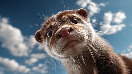 Cute otter close-up under a sky background funny wildlife photography capturing otter face expressions
