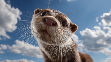 Cute otter close-up with sky background funny wildlife expression adorable animal portrait