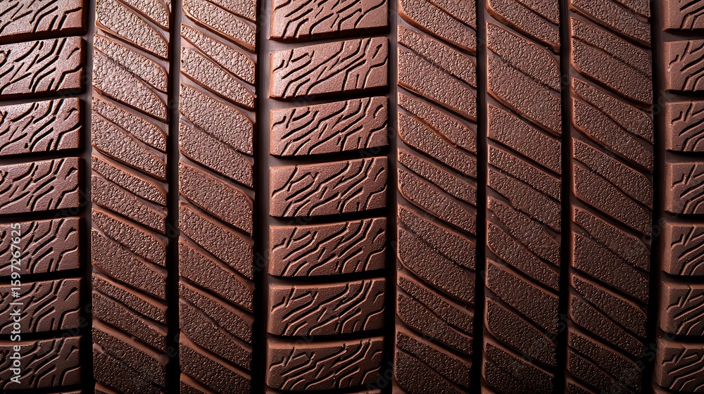 Poster close-up image of tire tread patterns showing detailed grooves and textures in a brownish hue, highl